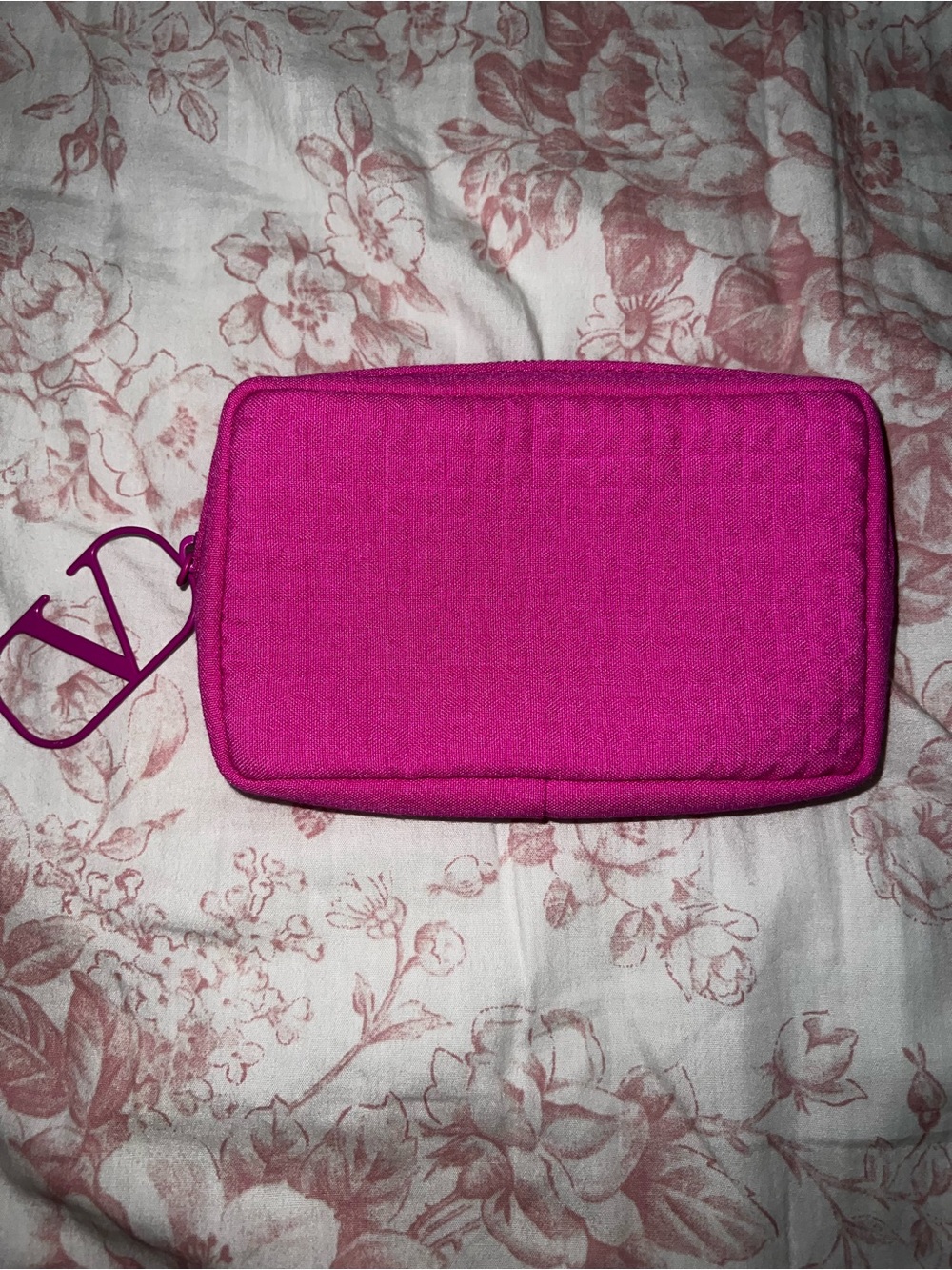 Valentino Hot Pink Zipper Pouch with V Charm